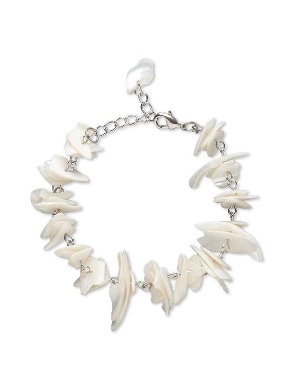 Handcrafted Bleached Freshwater Pearl Shell Beads Silver Tone Chain Bracelet